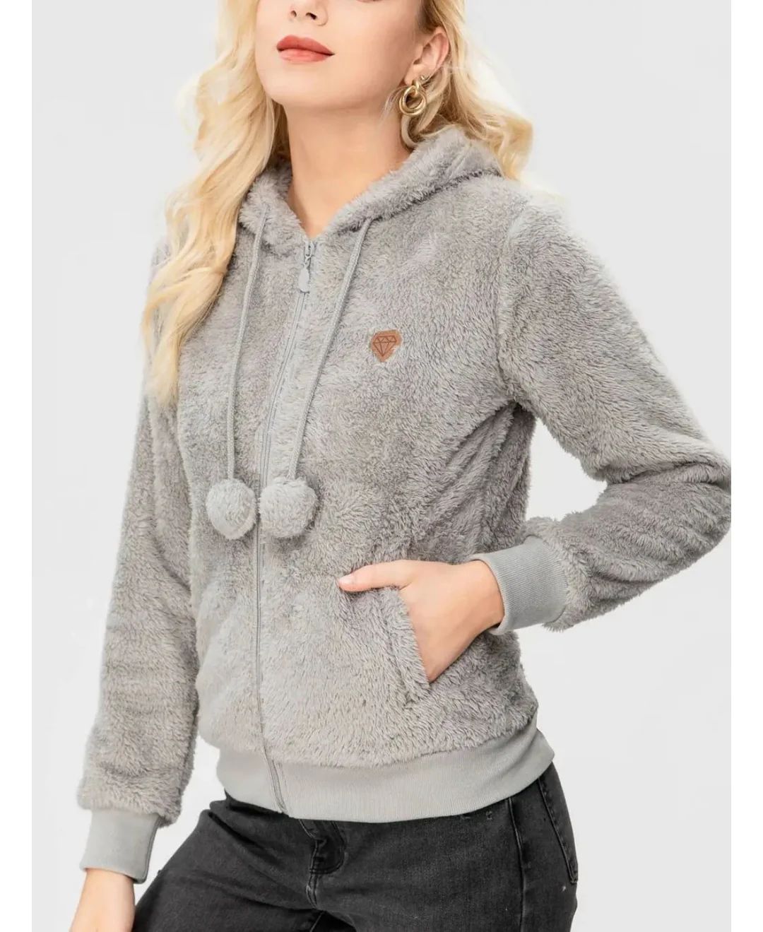 Pluizig Jasje met Capuchon en Ritssluiting, Fleece Vest Dames