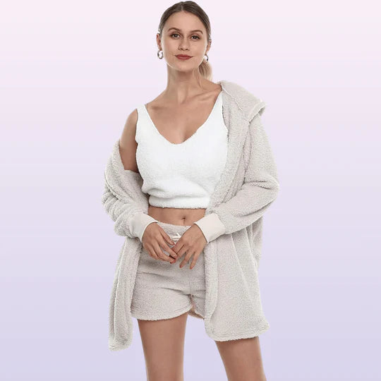 Fluffy pyjama set met capuchon voor dames