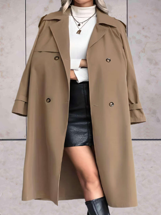 Felicia - Oversized en lang bruin jasje met riem en knopen - Sky-Sense