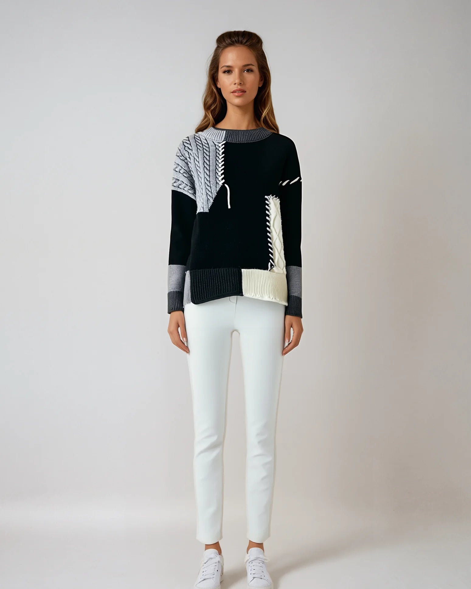 Warme patchwork pullover voor dames