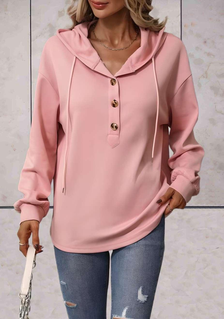 Jayla - Lange effen hoodie met knoopmotieven aan de voorkant - Sky-Sense