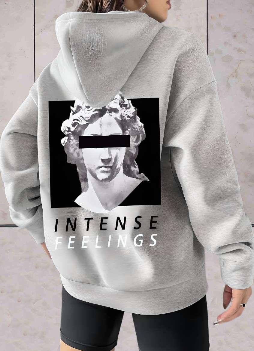 Maliah - Oversized hoodie effen van voren met een statement van intense gevoelens en print van foto's aan de achterkant - Sky-Sense