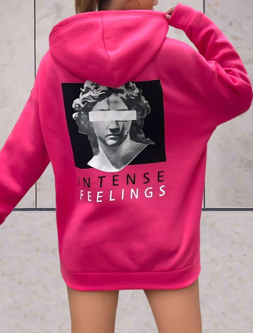 Maliah - Oversized hoodie effen van voren met een statement van intense gevoelens en print van foto's aan de achterkant - Sky-Sense