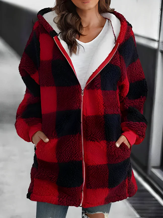 Dames Oversized Hoodie Plaid Losse Overjas