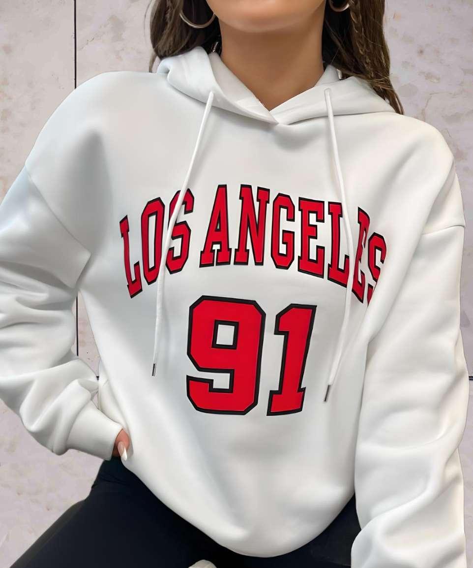 Pixie - Oversized hoodie met print van Los Angeles 91 op de voorkant - Sky-Sense