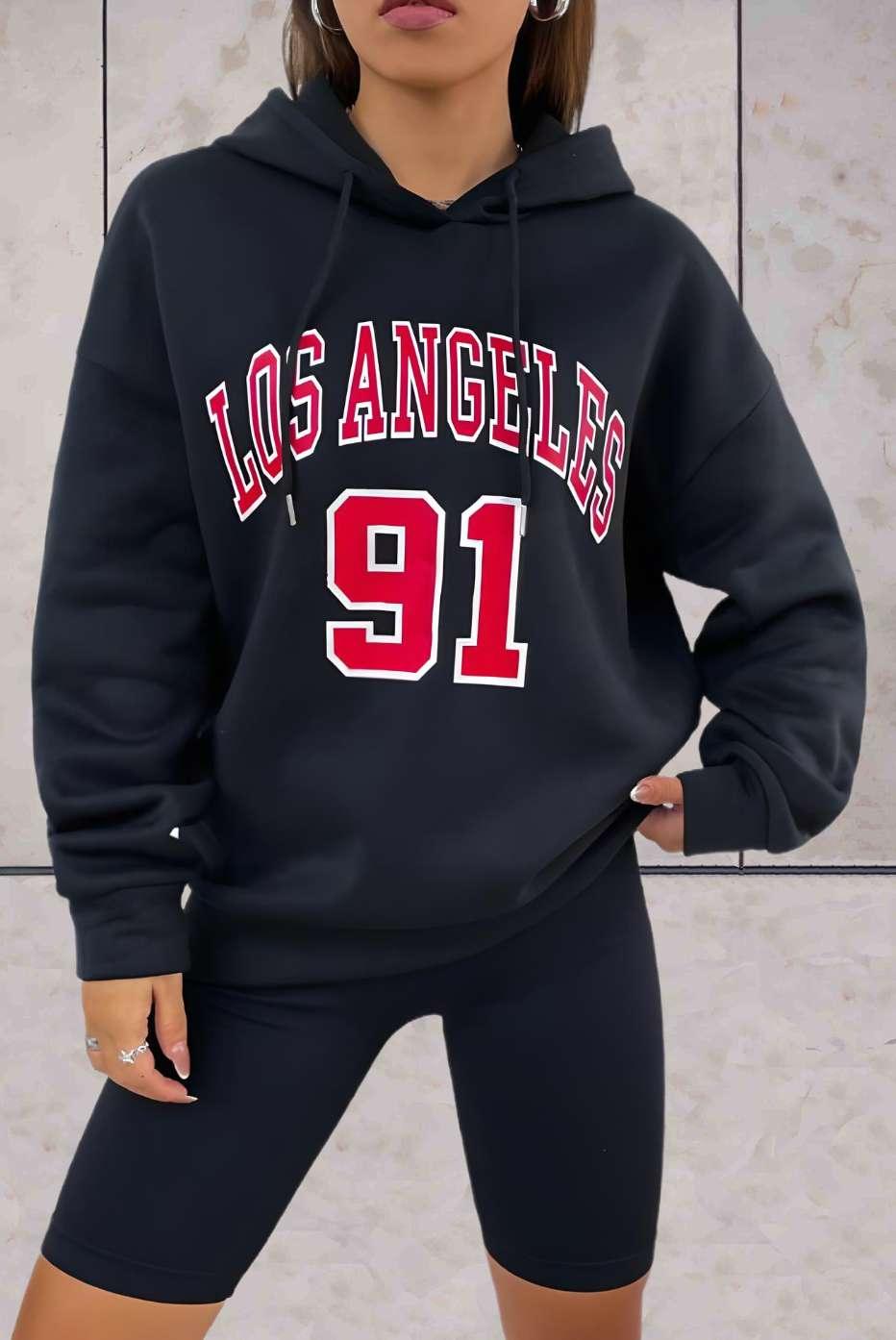 Pixie - Oversized hoodie met print van Los Angeles 91 op de voorkant - Sky-Sense