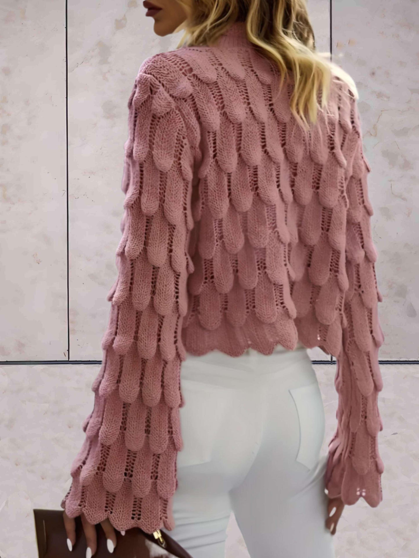 Charlotte - Roze trui met ronde hals wijde mouwen en patroonontwerp - Sky-Sense