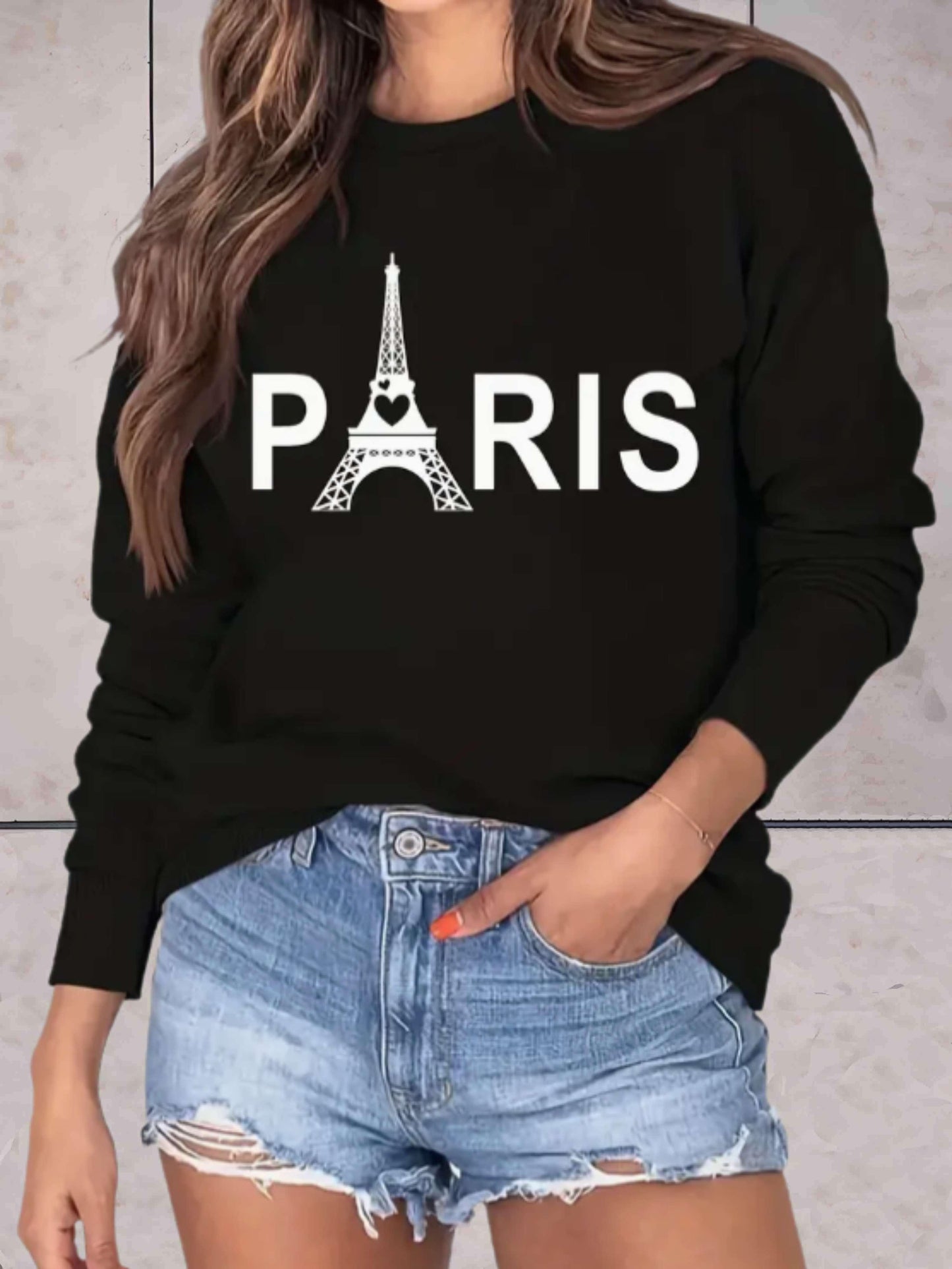 Cora - Oversized comfortabele trui met Parijs print - Sky-Sense
