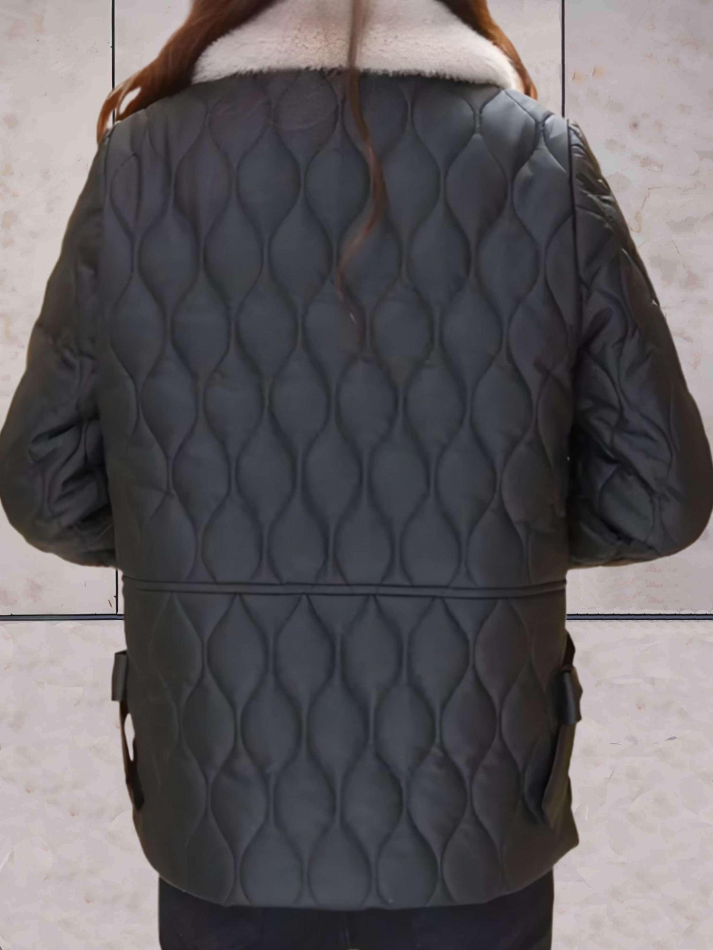 Violet - warme, gewatteerde jas met harige polokraag en knoopsluiting - Sky-Sense