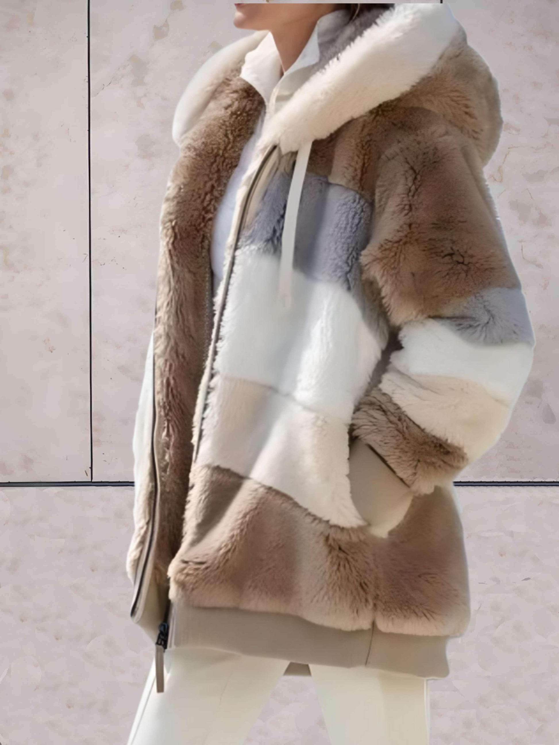 Luna - Oversized faux fleece jas met capuchon en zakken - Sky-Sense