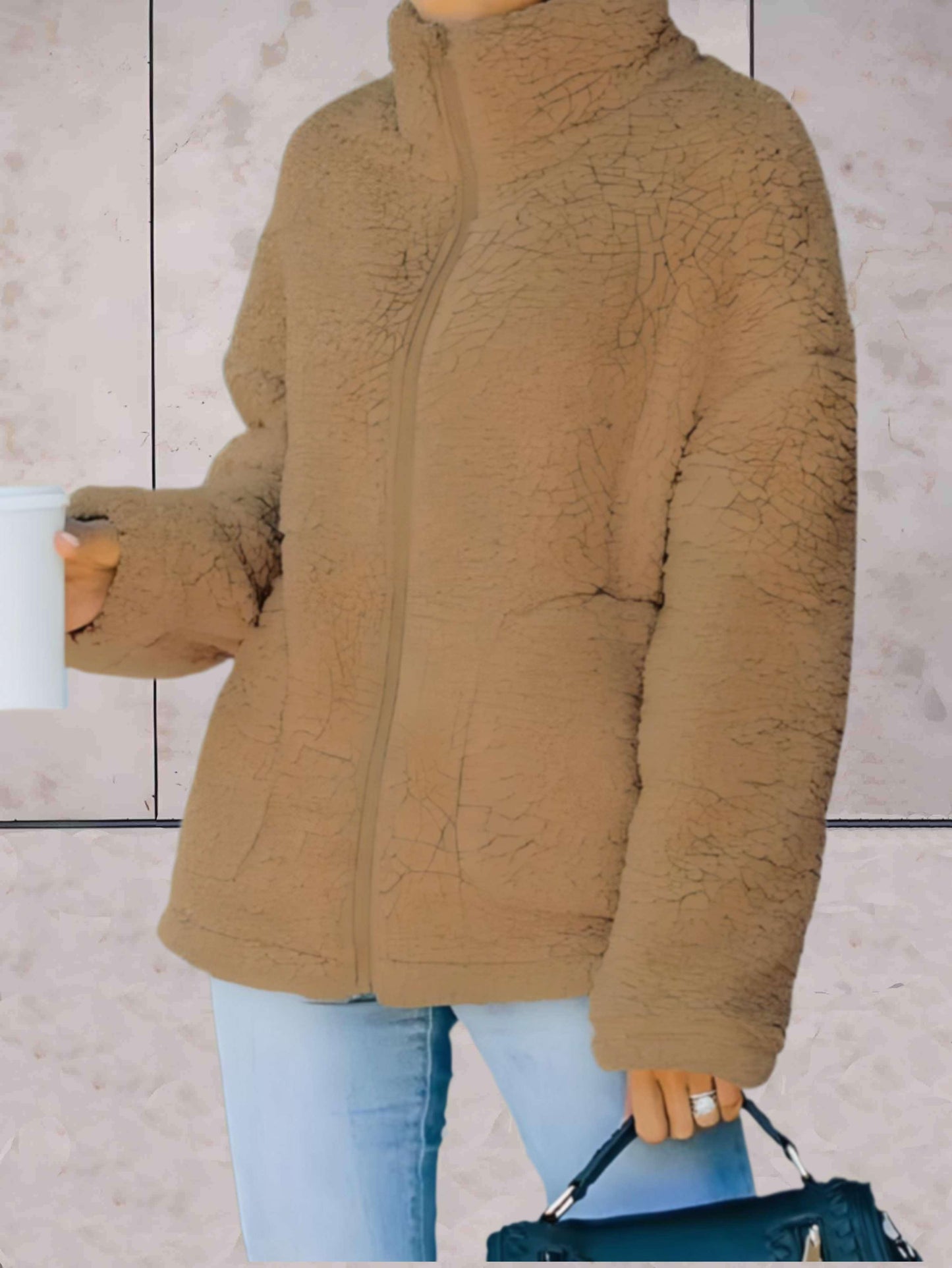 Joan - Warme lamswollen jas met hoge hals en rits over de hele lengte - Sky-Sense