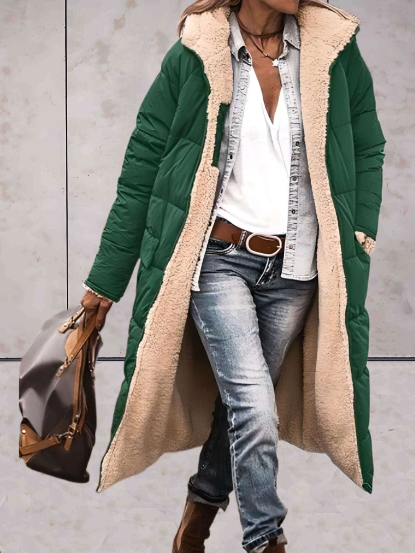 Jane - Warme en comfortabele winter trenchcoat jas met zakken en fleece voering