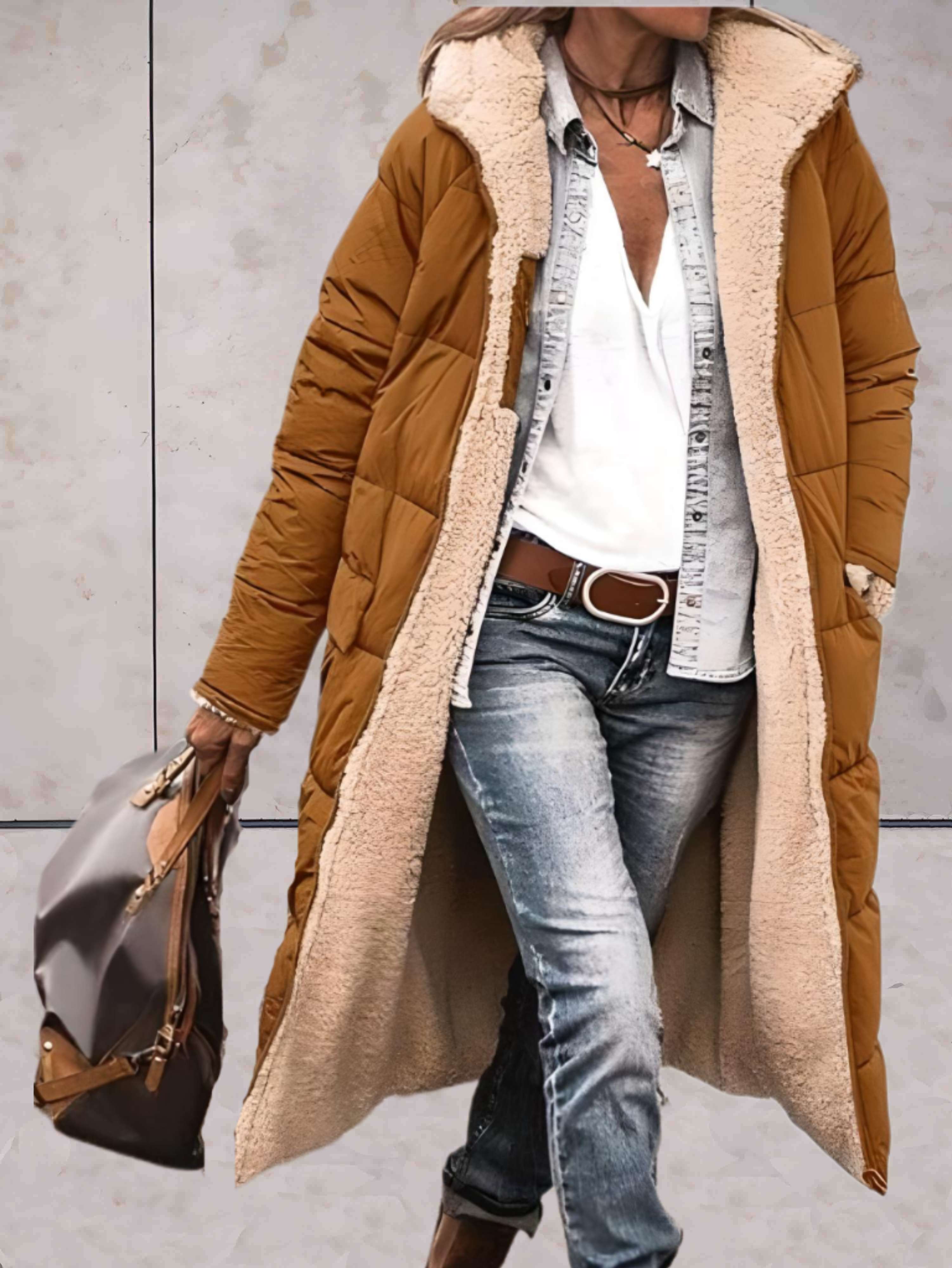 Jane - Warme en comfortabele winter trenchcoat jas met zakken en fleece voering