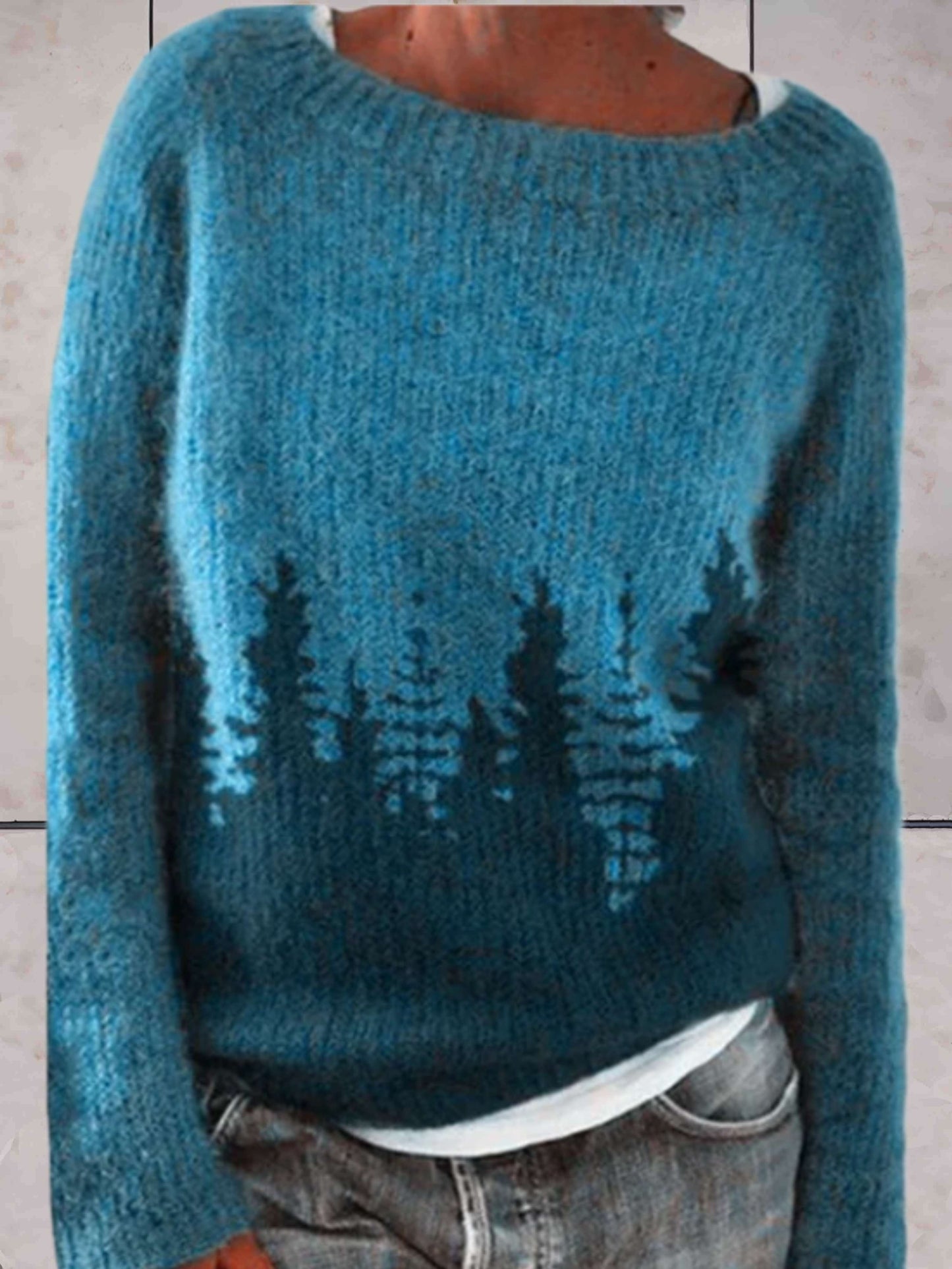 Arianna -  meerkleurige oversized gebreide trui met ronde halslijn