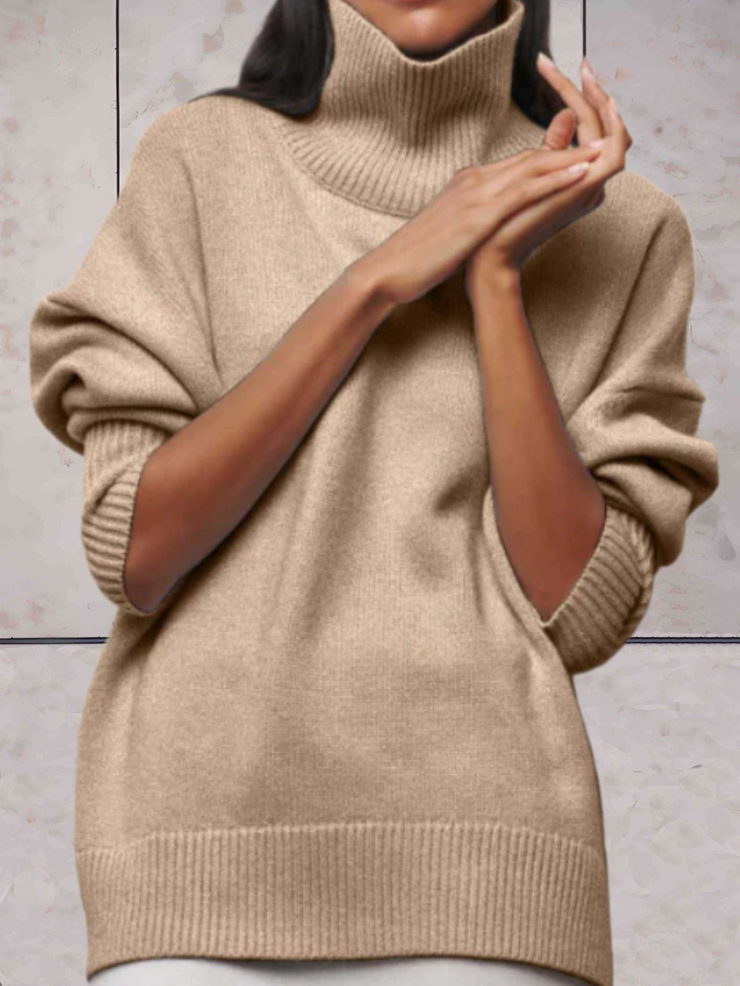 Leah - eenvoudige gebreide oversized trui in effen kleur met een col