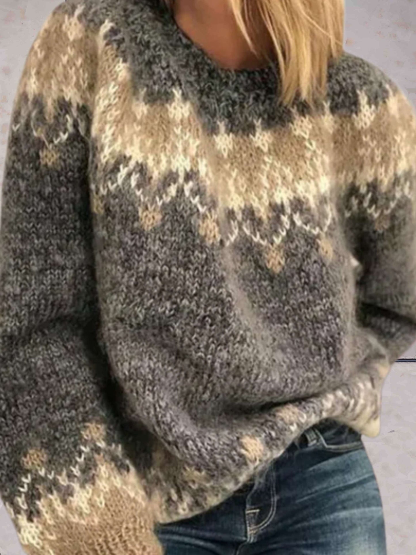 Julia - eenvoudige driekleurige oversized gebreide trui met een ronde hals en geribde boorden