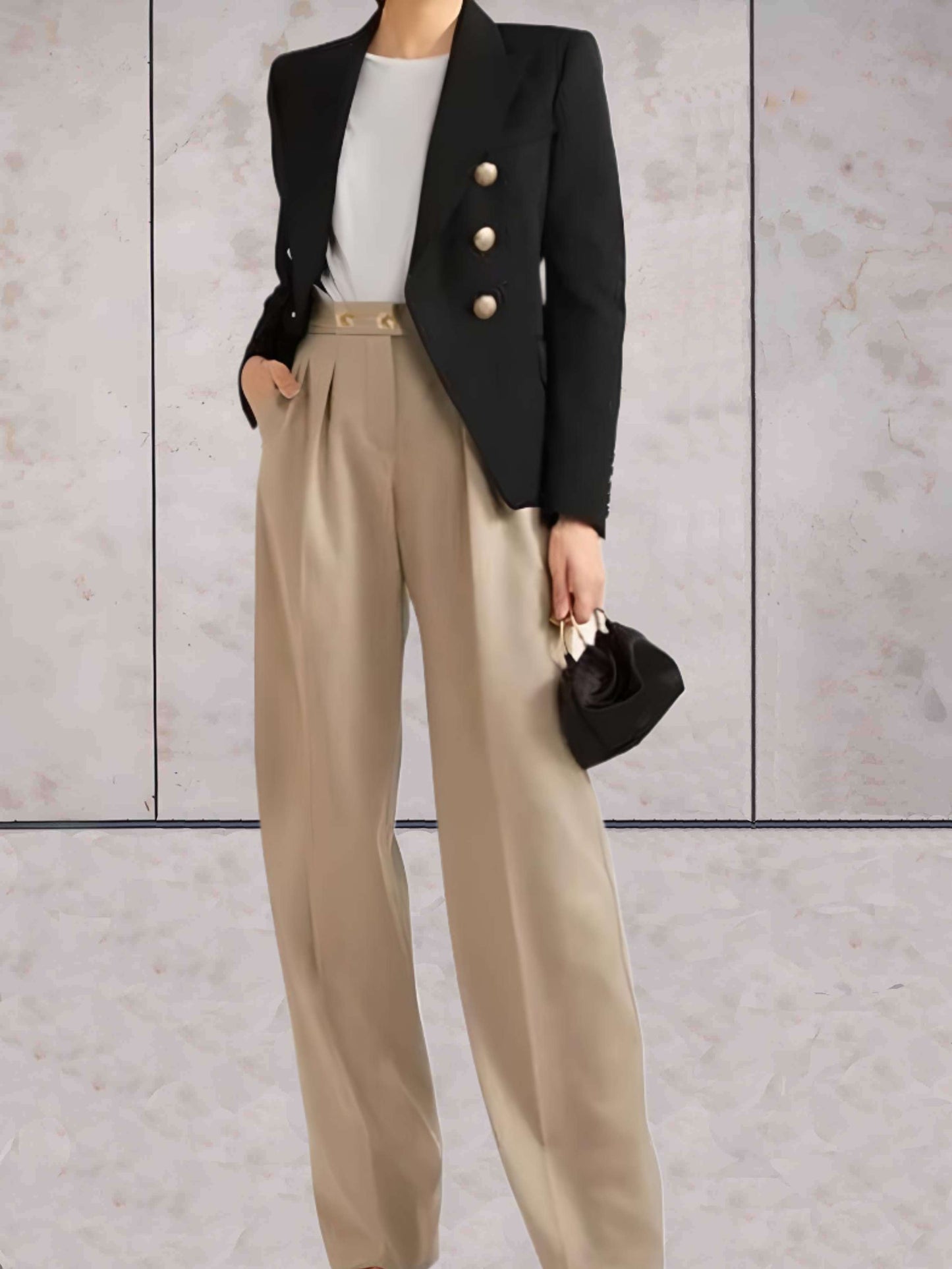 Jennelyn - eenvoudige broek met hoge taille en wijde pijpen met zakken