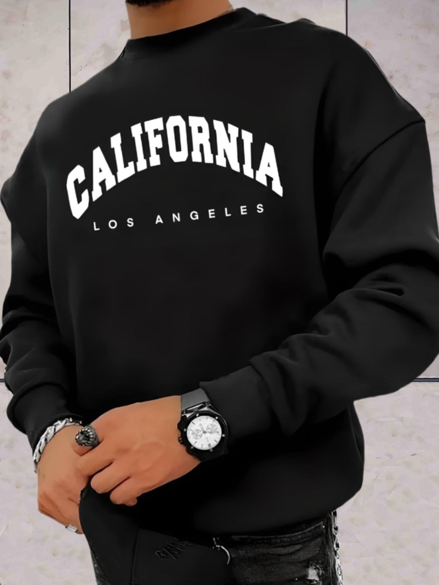 Chris - Trui met ronde hals voor heren met California Los Angeles print trui - Sky-Sense