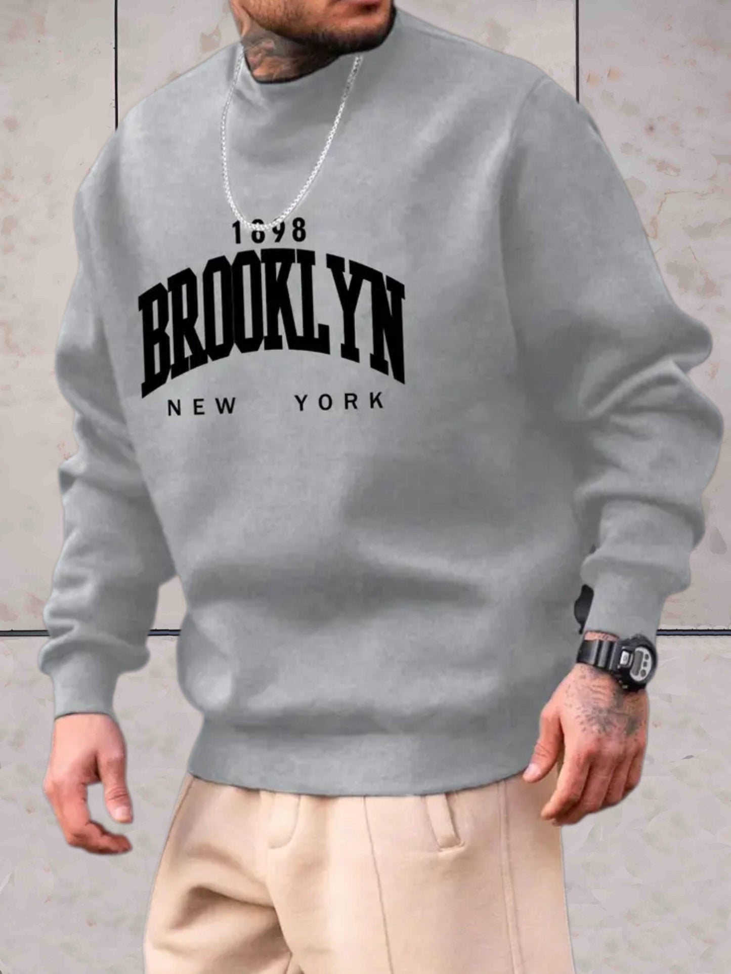 Kristof - Donkergrijze trui voor heren met 1898 Brooklyn New York print trui - Sky-Sense