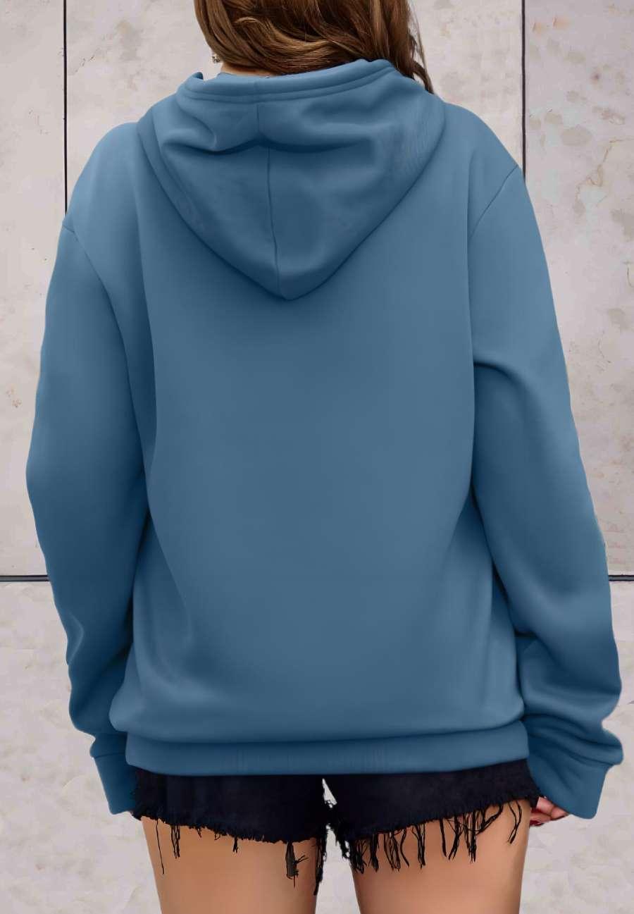 Yza - Blauwe oversized hoodie met print van een groot hart en zakken aan de voorkant - Sky-Sense